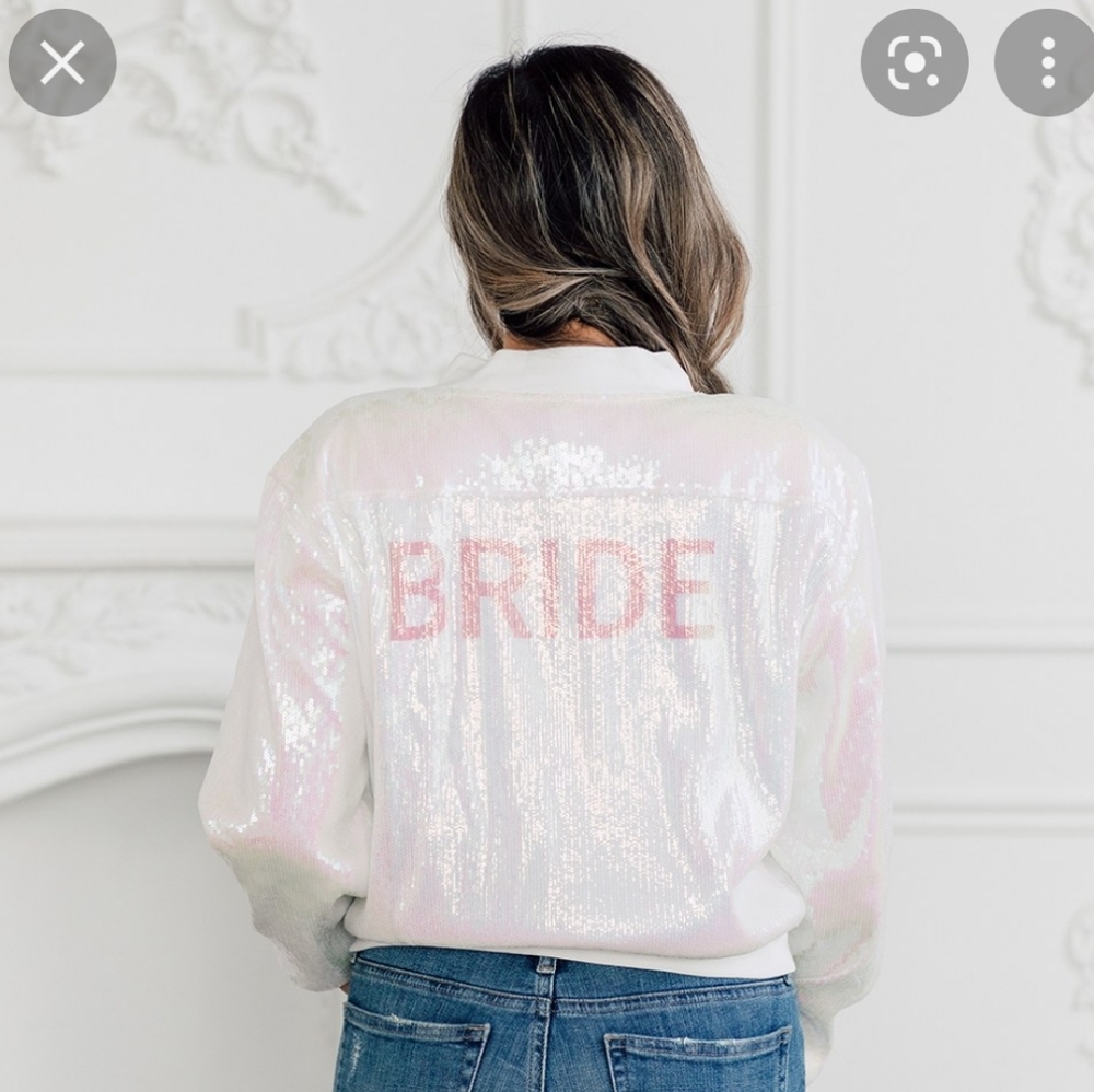 Sparkly Iridescent Pink Sequin Bomber Bride Jacket, Size XS